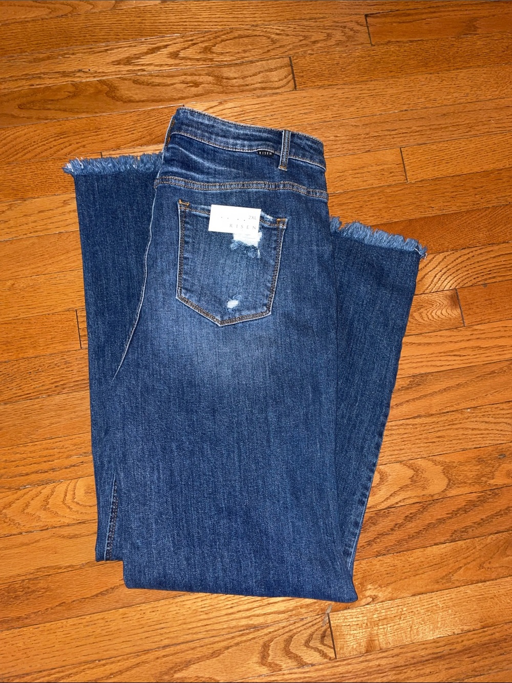 Risen Hi-Rise Straight Wide Leg Distressed Jeans